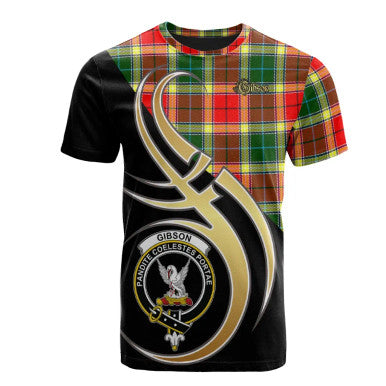 Scottish Gibson Clan Crest Tartan T-Shirt Believe in Me Front Side Tartan Plaid
