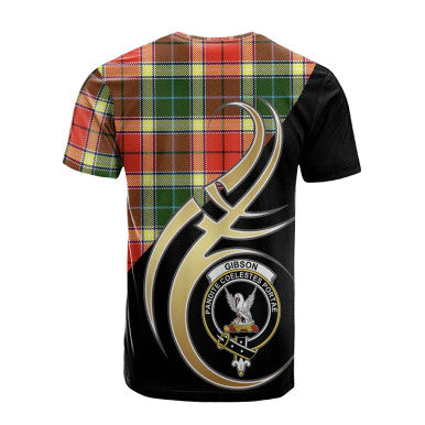 Scottish Gibson Clan Crest Tartan T-Shirt Believe in Me Back Side Tartan Plaid