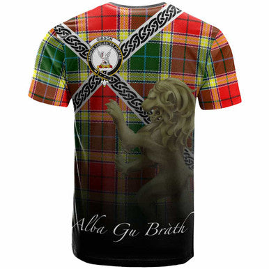 Scottish Gibson Clan Crest Tartan T-Shirt - Celtic With Scotland Lion Back Side Tartan Plaid