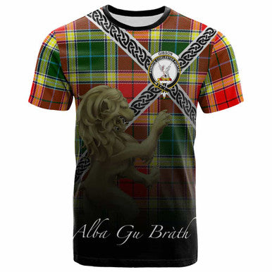 Scottish Gibson Clan Crest Tartan T-Shirt - Celtic With Scotland Lion Front Side Tartan Plaid