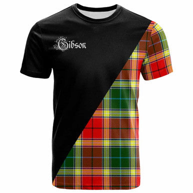Scottish Gibson Clan Crest Tartan T-Shirt - Military Logo Front Side Tartan Plaid