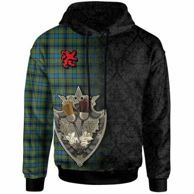 Scottish Gillies Ancient Clan Tartan Hoodie - Half Thistle Flowers Celtic Design Front Side Tartan Plaid