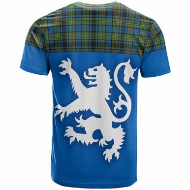 Scottish Gillies Ancient Clan Tartan T-Shirt - Lion Rampant of Scotland With Flag Back Side Tartan Plaid