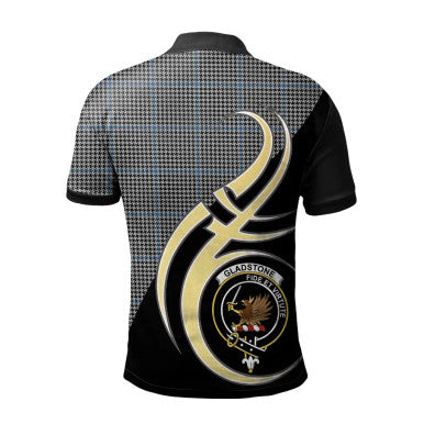 Scottish Gladstone Clan Crest Tartan Polo Shirt Believe in Me Back Side Tartan Plaid