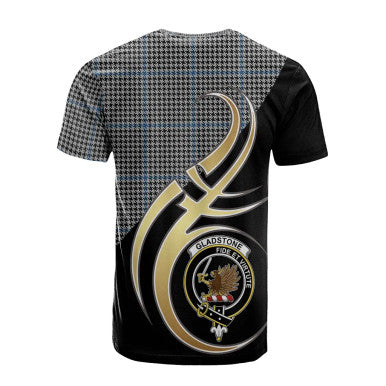 Scottish Gladstone Clan Crest Tartan T-Shirt Believe in Me Back Side Tartan Plaid