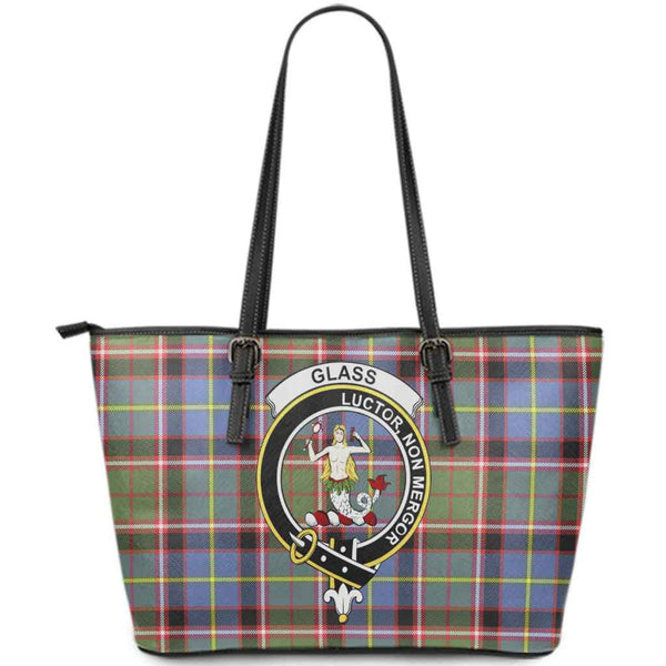 Scottish Glass Clan Crest Tartan Leather Tote Tartan Plaid