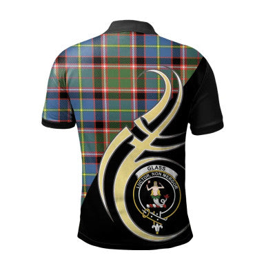 Scottish Glass Clan Crest Tartan Polo Shirt Believe in Me Back Side Tartan Plaid