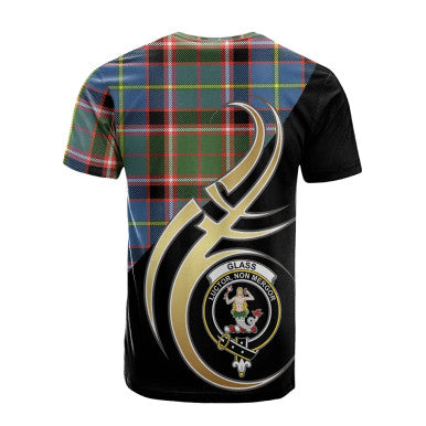 Scottish Glass Clan Crest Tartan T-Shirt Believe in Me Back Side Tartan Plaid