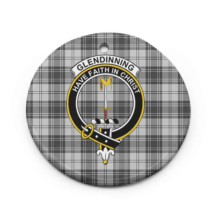 Scottish Glendinning Clan Crest Tartan Ceramic Ornament Circle Shape Tartan Plaid