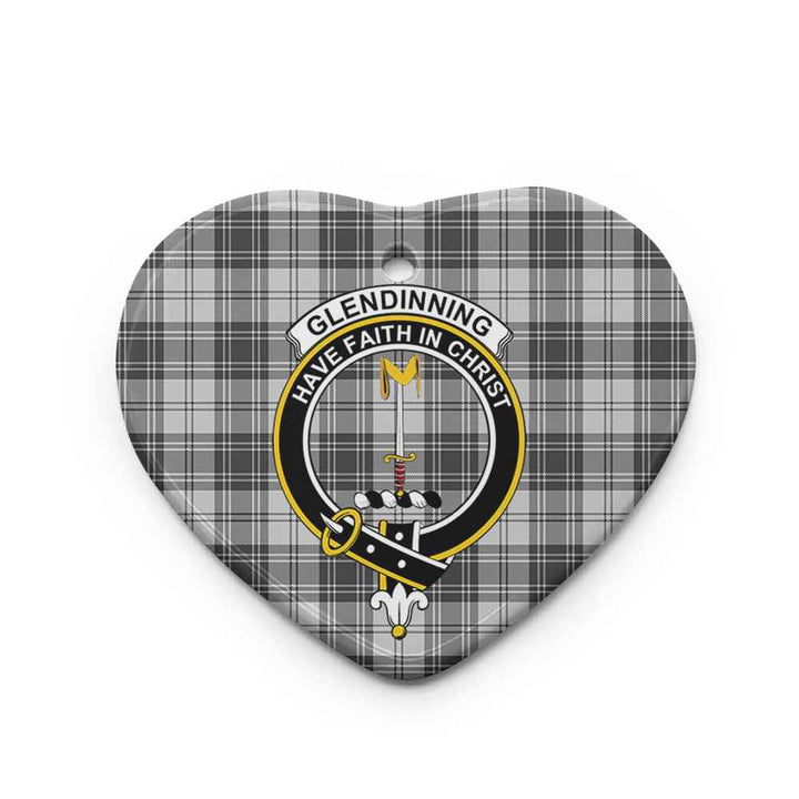 Scottish Glendinning Clan Crest Tartan Ceramic Ornament Heart Shape Tartan Plaid
