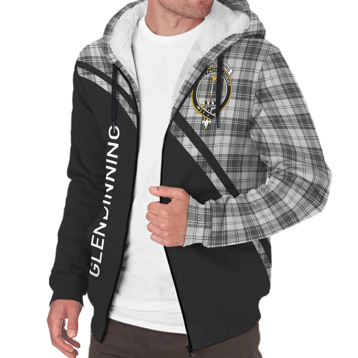 Scottish Glendinning Clan Crest Tartan Curve Sherpa Hoodie