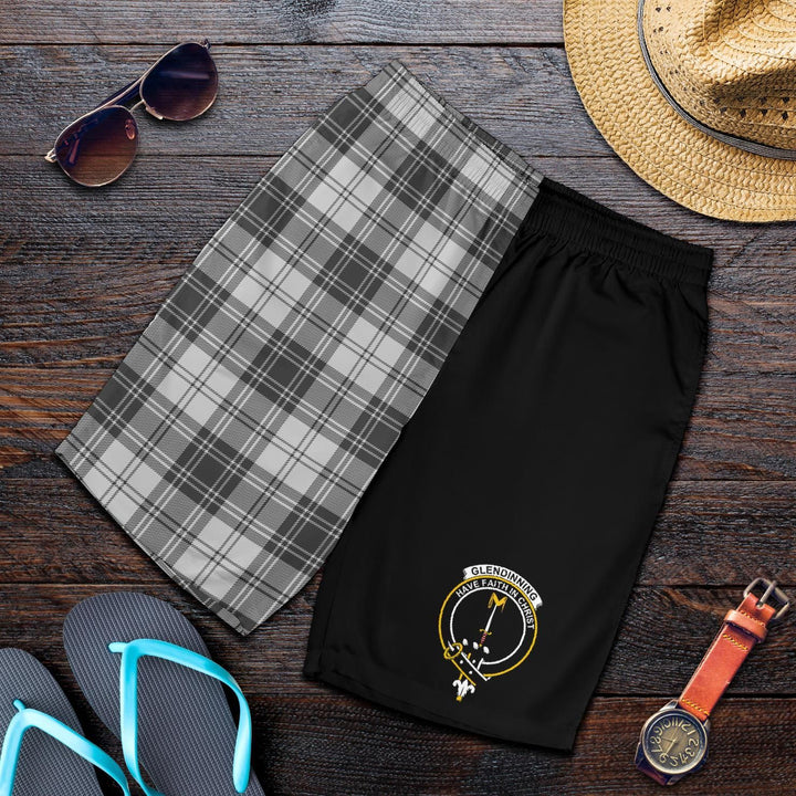 Scottish Glendinning Clan Crest Tartan Half of Me Men's Shorts