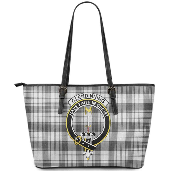 Scottish Glendinning Clan Crest Tartan Leather Tote Tartan Plaid