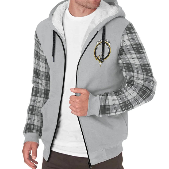 Scottish Glendinning Clan Crest Tartan Plaid Sleeve Sherpa Hoodie