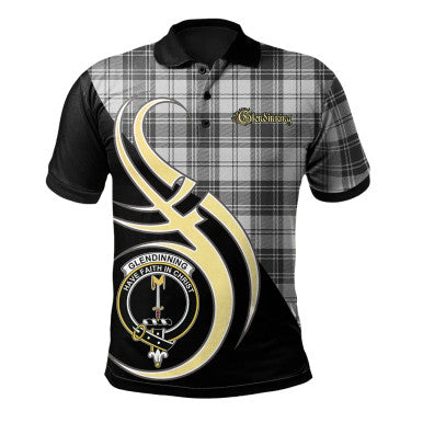 Scottish Glendinning Clan Crest Tartan Polo Shirt Believe in Me Front Side Tartan Plaid