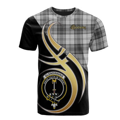 Scottish Glendinning Clan Crest Tartan T-Shirt Believe in Me Front Side Tartan Plaid