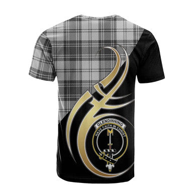Scottish Glendinning Clan Crest Tartan T-Shirt Believe in Me Back Side Tartan Plaid