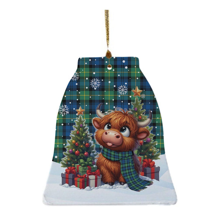 Scottish Gordon Ancient Clan Tartan Ceramic Ornament Cute Highland Cow Christmas Bell Style Tartan Plaid