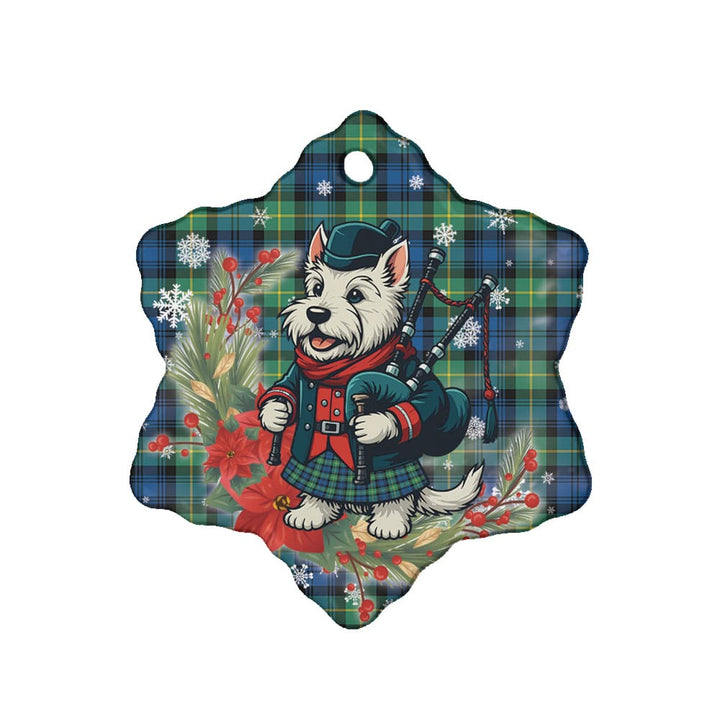 Scottish Gordon Ancient Clan Tartan Ceramic Ornament Cute Scottish Terrier Dog Snow Flake Style Tartan Plaid