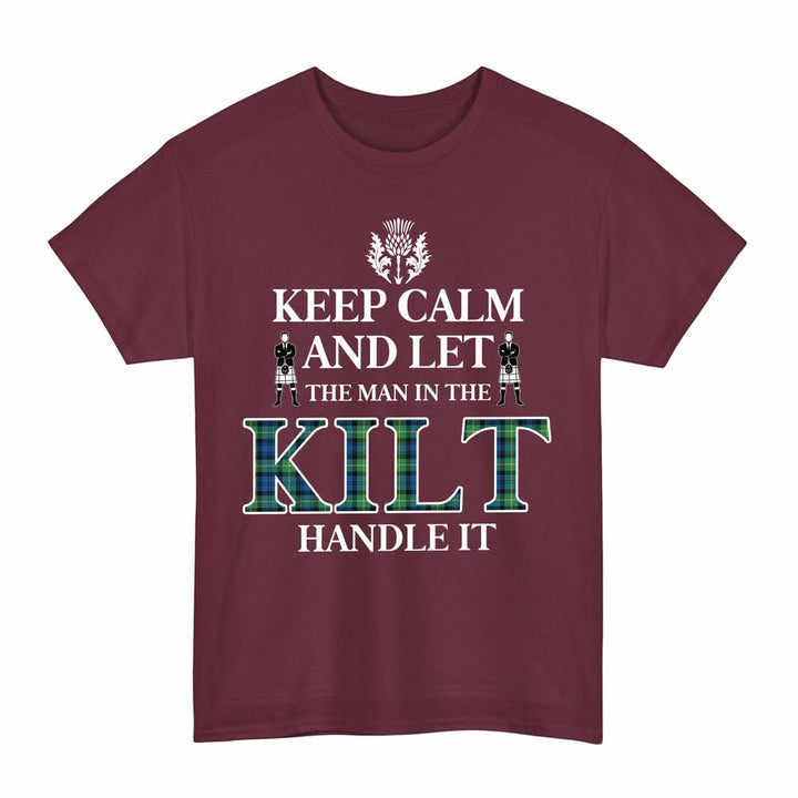 Scottish Gordon Ancient Clan Tartan T-Shirt - Keep Calm Tartan Plaid Maroon Color