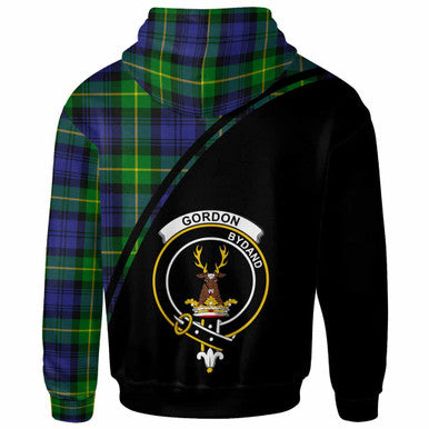 Scottish Gordon Clan Crest Tartan Curve Hoodie Back Side Tartan Plaid