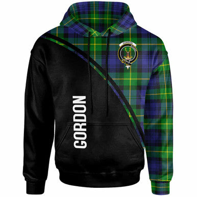 Scottish Gordon Clan Crest Tartan Curve Hoodie Front Side Tartan Plaid