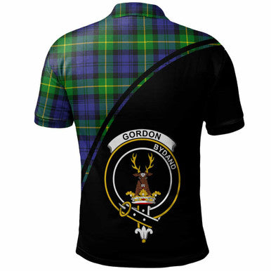 Scottish Gordon Clan Crest Tartan Curve Polo Shirt Back Side Tartan Plaid
