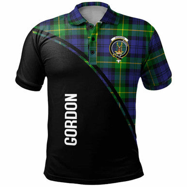 Scottish Gordon Clan Crest Tartan Curve Polo Shirt Front Side Tartan Plaid