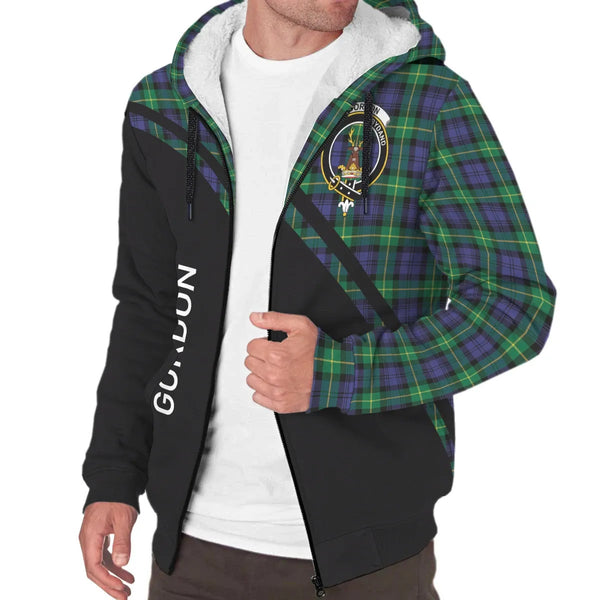 Scottish Gordon Clan Crest Tartan Curve Sherpa Hoodie