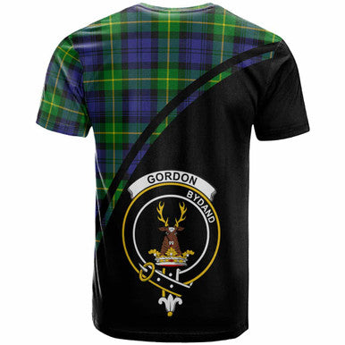 Scottish Gordon Clan Crest Tartan Curve T-Shirt Back Side Tartan Plaid