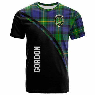 Scottish Gordon Clan Crest Tartan Curve T-Shirt Front Side Tartan Plaid