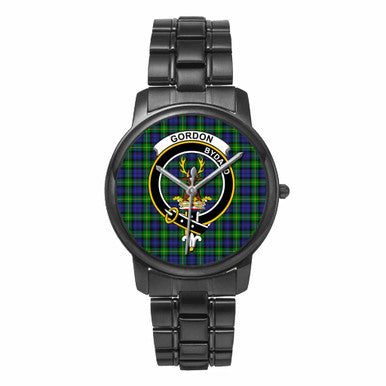 Scottish Gordon Clan Crest Tartan Folding Clasp Steel Quartz Watches Tartan Plaid Black 1