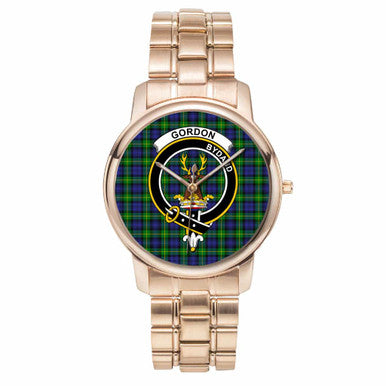 Scottish Gordon Clan Crest Tartan Folding Clasp Steel Quartz Watches Tartan Plaid Rose Gold 1