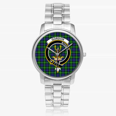 Scottish Gordon Clan Crest Tartan Folding Clasp Steel Quartz Watches Tartan Plaid Silver 1