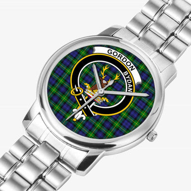 Scottish Gordon Clan Crest Tartan Folding Clasp Steel Quartz Watches Tartan Plaid Silver 2