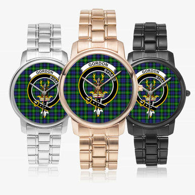 Scottish Gordon Clan Crest Tartan Folding Clasp Steel Quartz Watches Tartan Plaid All