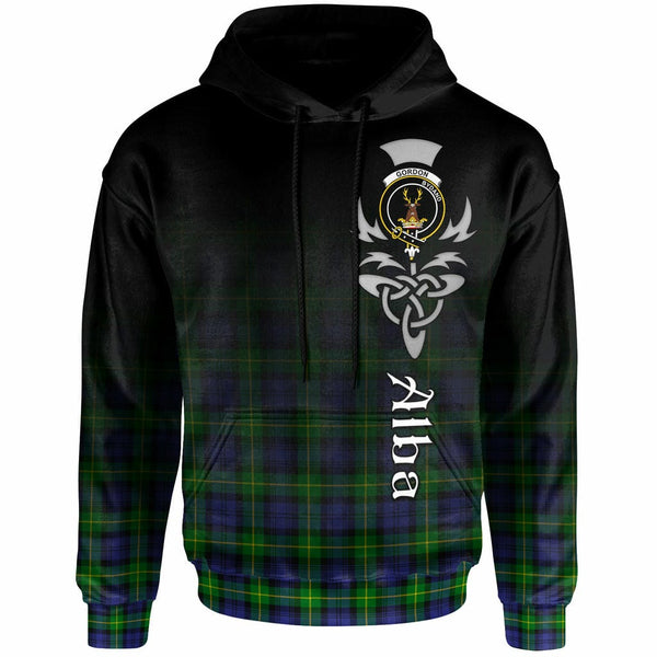 Scottish Gordon Clan Crest Tartan Hoodie - Alba Gu Brath Family Crest Celtic Inspired Front Side Tartan Plaid