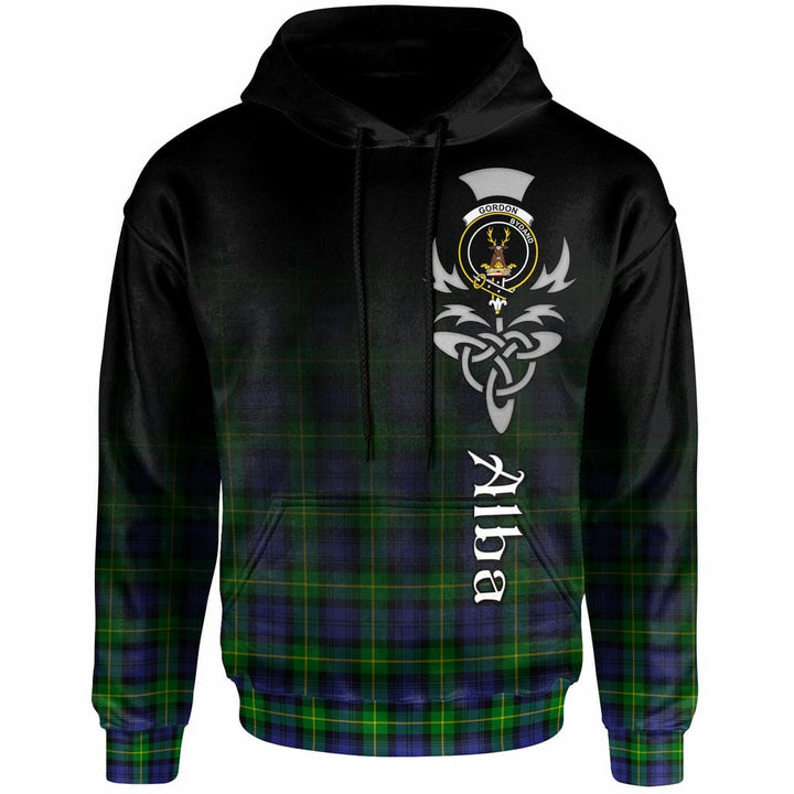 Scottish Gordon Clan Crest Tartan Hoodie - Alba Gu Brath Family Crest Celtic Inspired Front Side Tartan Plaid