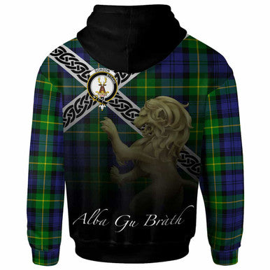 Scottish Gordon Clan Crest Tartan Hoodie - Scotland Lion Back Side Tartan Plaid