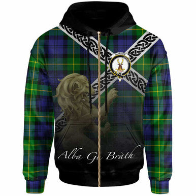 Scottish Gordon Clan Crest Tartan Hoodie - Scotland Lion Zip-up Tartan Plaid