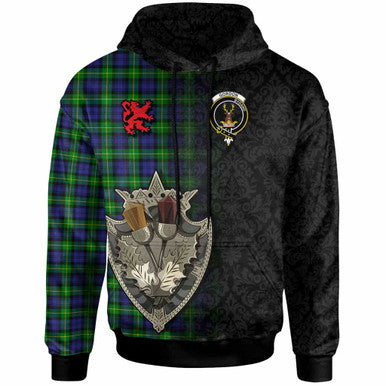 Scottish Gordon Clan Crest Tartan Hoodie - Half Thistle Flowers Celtic Design Front Side Tartan Plaid