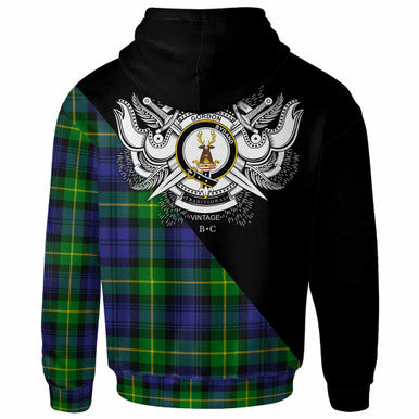 Scottish Gordon Clan Crest Tartan Hoodie - Military Logo Back Side Tartan Plaid