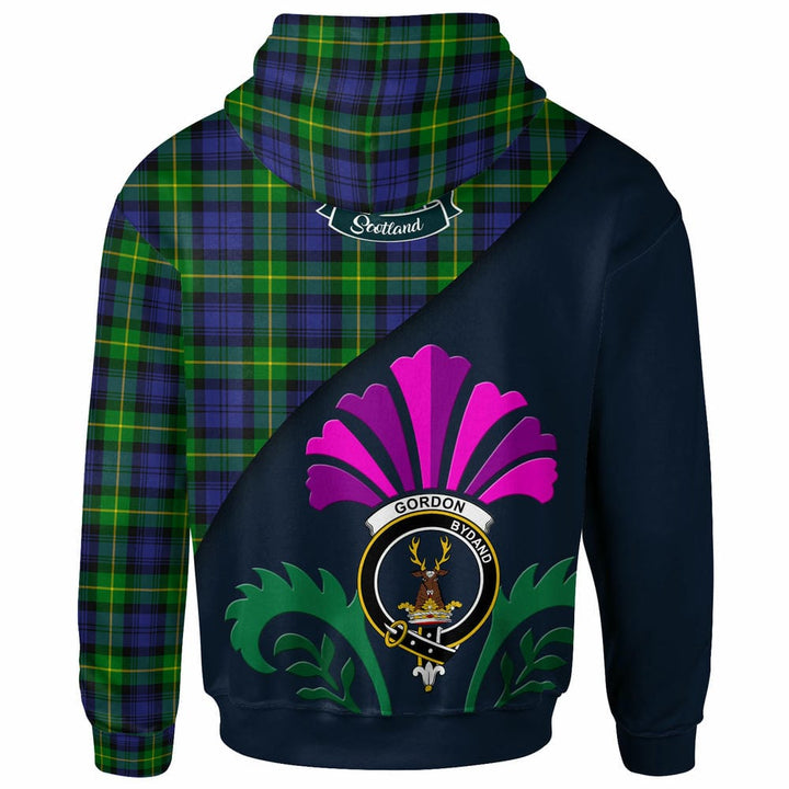 Scottish Gordon Clan Crest Tartan Hoodie - Scotland Thistle Style Back Side Tartan Plaid