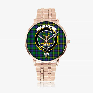 Scottish Gordon Clan Crest Tartan Instafamous Steel Quartz Watches Tartan Plaid Rose Gold 1