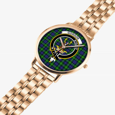 Scottish Gordon Clan Crest Tartan Instafamous Steel Quartz Watches Tartan Plaid Rose Gold 2
