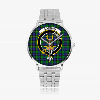 Scottish Gordon Clan Crest Tartan Instafamous Steel Quartz Watches Tartan Plaid Silver 1