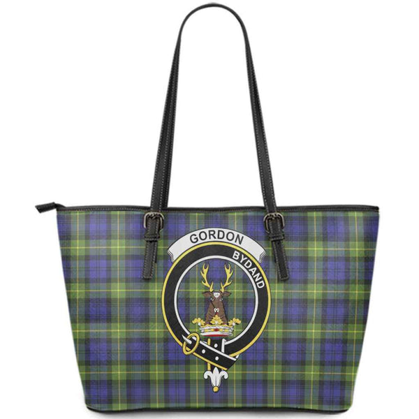 Scottish Gordon Clan Crest Tartan Leather Tote Tartan Plaid