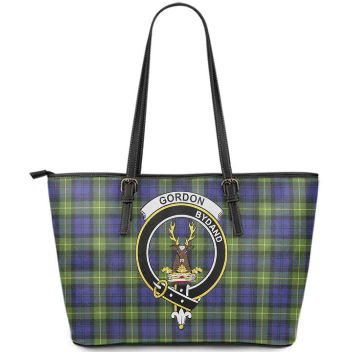 Scottish Gordon Clan Crest Tartan Leather Tote Tartan Plaid