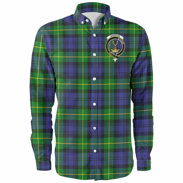 Scottish Gordon Clan Crest Tartan Long Sleeve Shirt Front Side Tartan Plaid