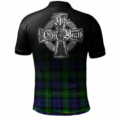 Scottish Gordon Clan Crest Tartan Polo Shirt - Alba Gu Brath Family Crest Celtic Inspired Back Side Tartan Plaid